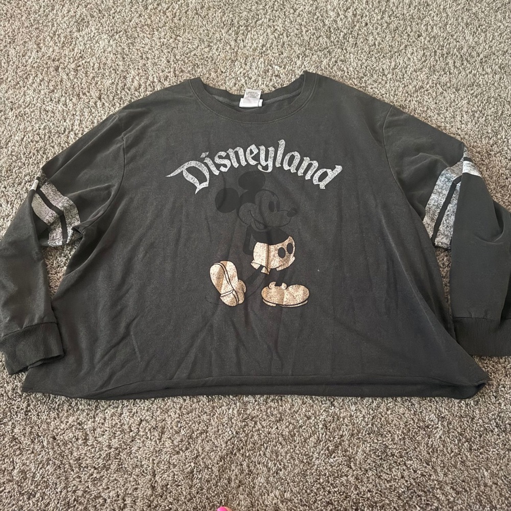 Disney Parks Disneyland Mickey Mouse Cropped Long Sleeve Shirt Black Womens 2X